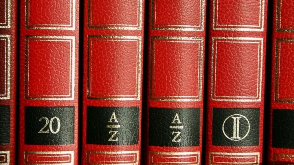 A photo of a set of red encyclopedias.
